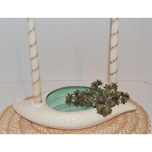 Vintage Candle with  Plant Holder Mid Century White on Bisque